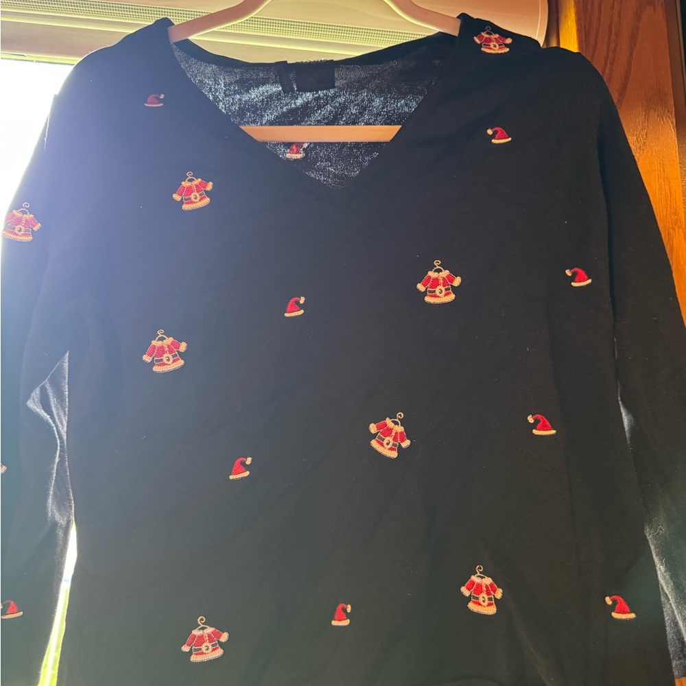 Black Sweater with Festive Embroidery